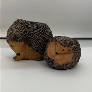 Charming Hedgehog Figurine tealight holder Set - Brown mom & baby Partylite